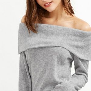 Ann Taylor Loft Gray Off the Shoulder Sweater